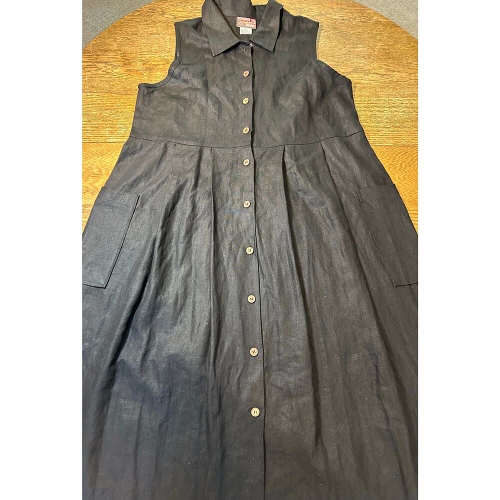 April Cornell for Cornell Trading Black 100% Linen Shirt Dress Oversized Medium